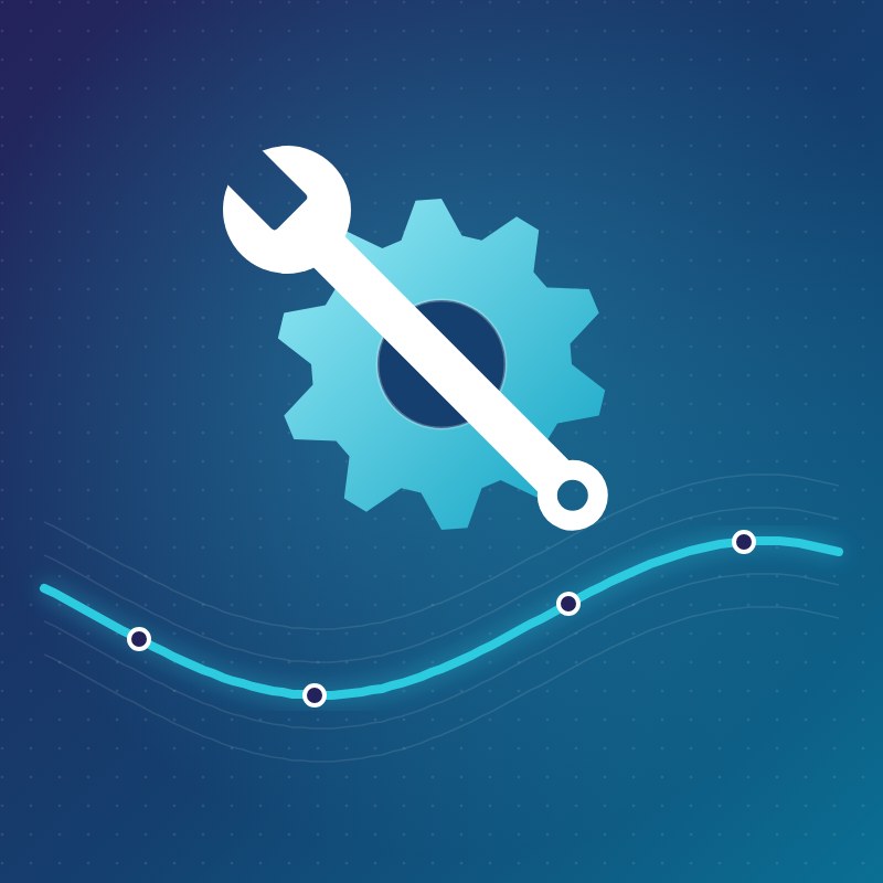 Illustration of a wrench and gear above a line of connected automation steps